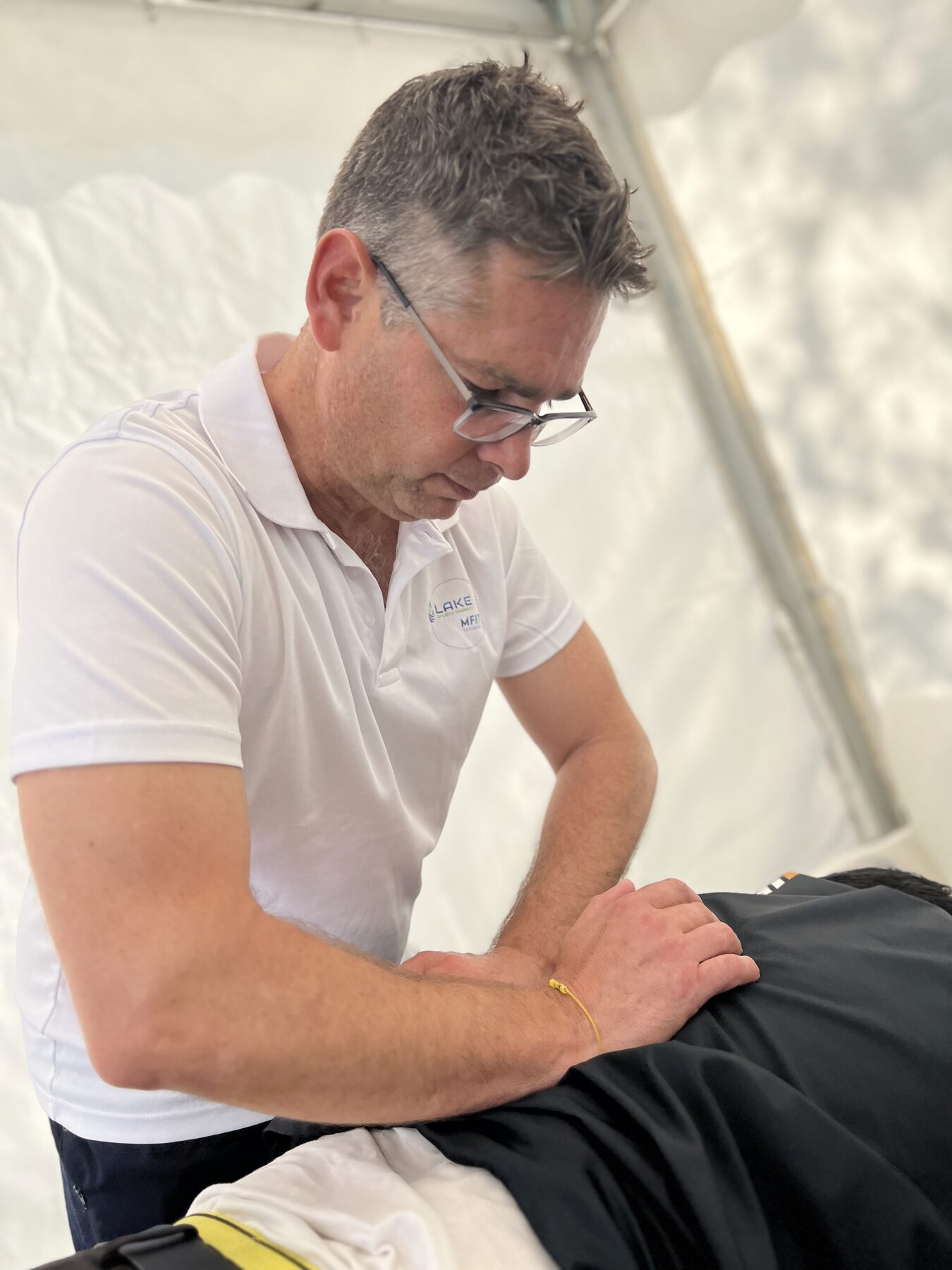 Richard working trackside in the event tent